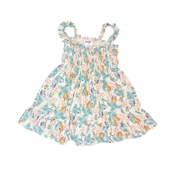 Bluey Other - Bluey Toddler Girls Woven Gauze Smocked Sun Dress - Tropical Bingo Print 3T